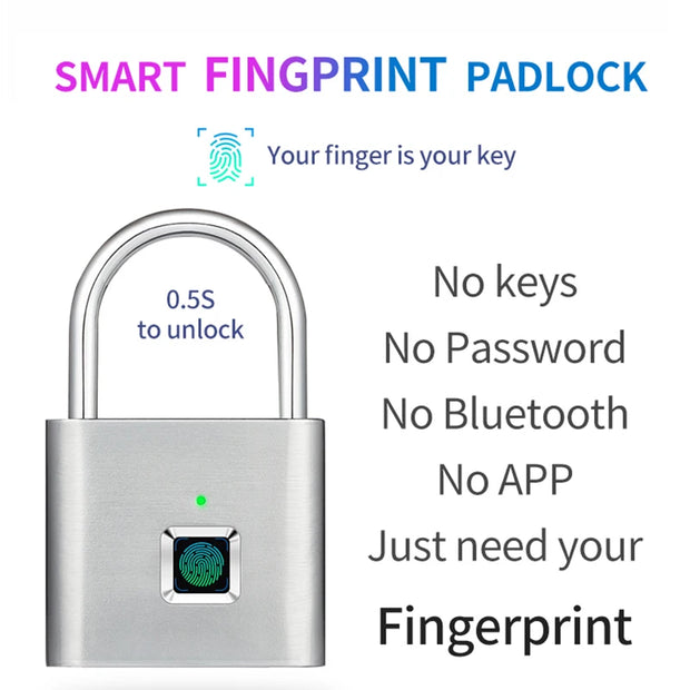 Smart Fingerprint Identification Lock,USB Rechargeable,Suitable For School Lockers,Luggage