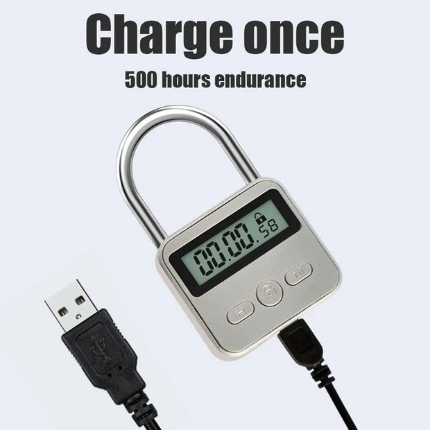 Smart Display Waterproof USB Rechargeable Travel Electronic Temporary Timer Padlock